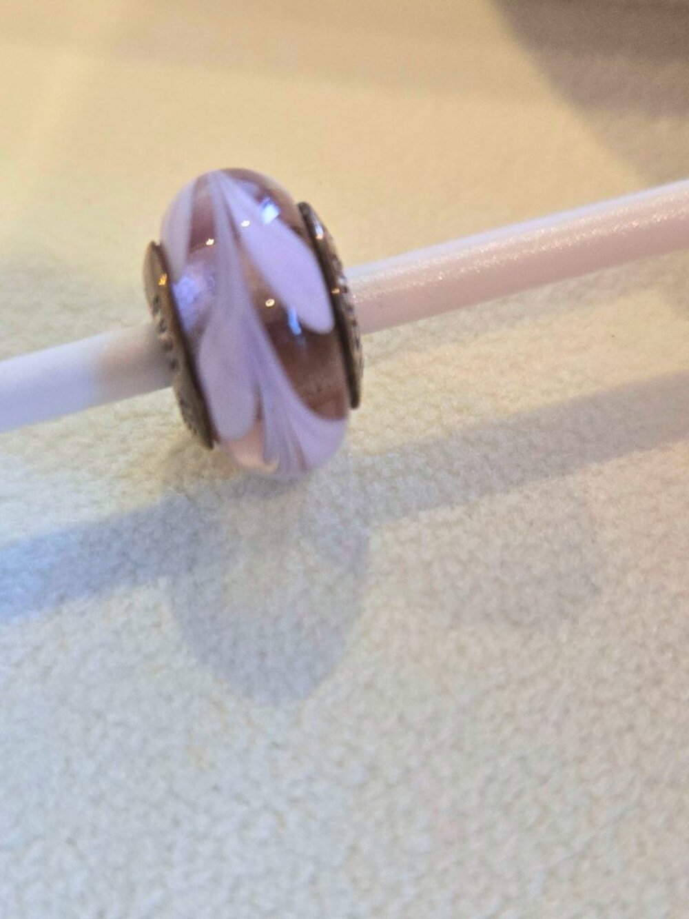Pandora Murano Glass Charm – Lilac & White Swirl (Retired)